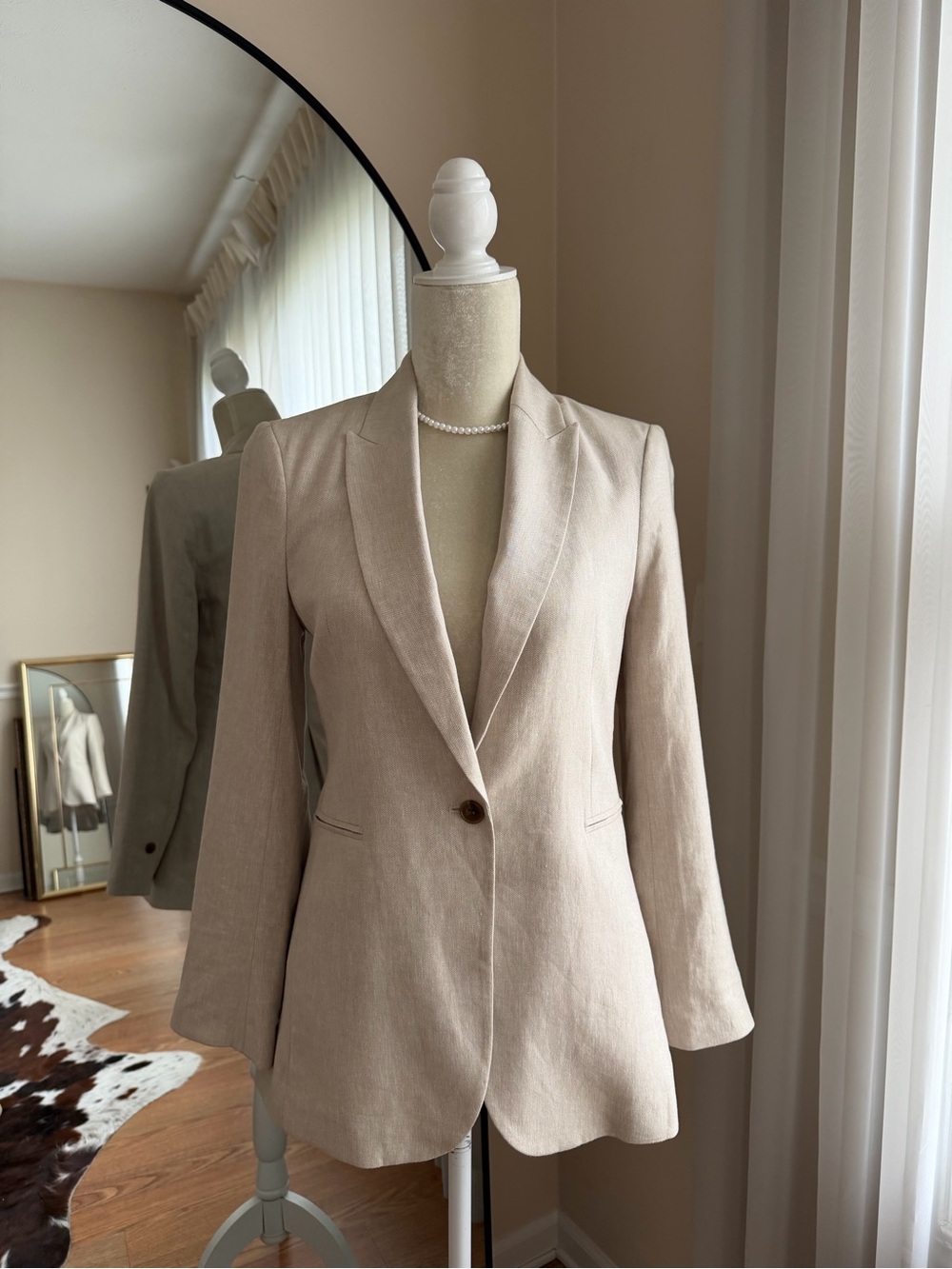 H&M Light Beige Linen Single-Button Blazer Size XS